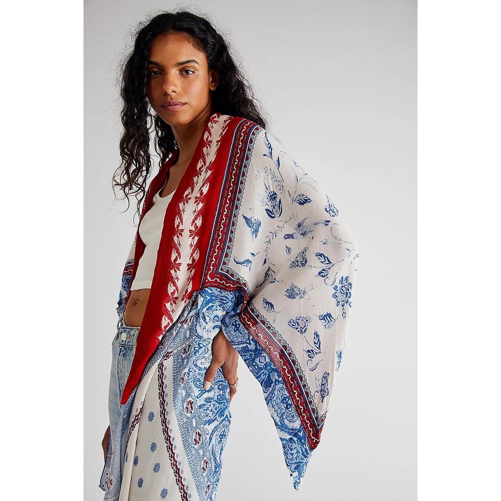 Free People Kiss The Sky Butterfly Kimono M/L Gauzy Bohemian Asymmetrical Hem